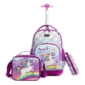 18 Inch Rolling Suitcase for Girls School Rolling Backpack For Boys Book bag Lunch Bag Set Wheeled School Backpack On Wheels