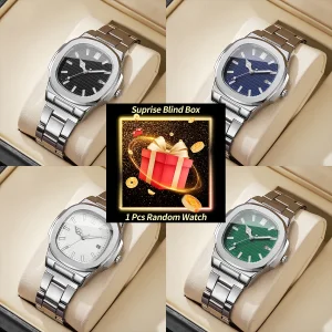 1PC Surprise Watch Mystery Box-Fashion Square Men Business Watches Stainless Steel Calendar Quartz Watch （Without Box）