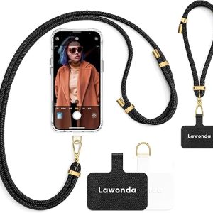 2 Pads Phone Lanyard Adjustable Crossbody Cell Phone Neck Strap Universal Mobile Phone Wrist Lanyard + 2pcs Cellphone Patch Tether Tab for Travel Essentials Black