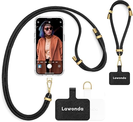 2 Pads Phone Lanyard Adjustable Crossbody Cell Phone Neck Strap Universal Mobile Phone Wrist Lanyard + 2pcs Cellphone Patch Tether Tab for Travel Essentials Black