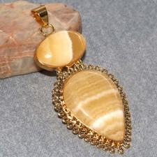 Golden Plated Long Laguna Lace Calcite Pendant 3" New Arrival Fashion Sale AU E2