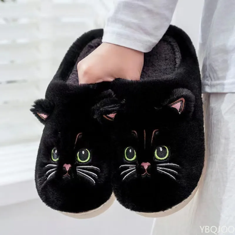 New Autumn Winter Cotton Slippers Men and Women Couple Cartoon Kitten Indoor Plush Flat Bottom Home Warmth Women's Cotton Mop