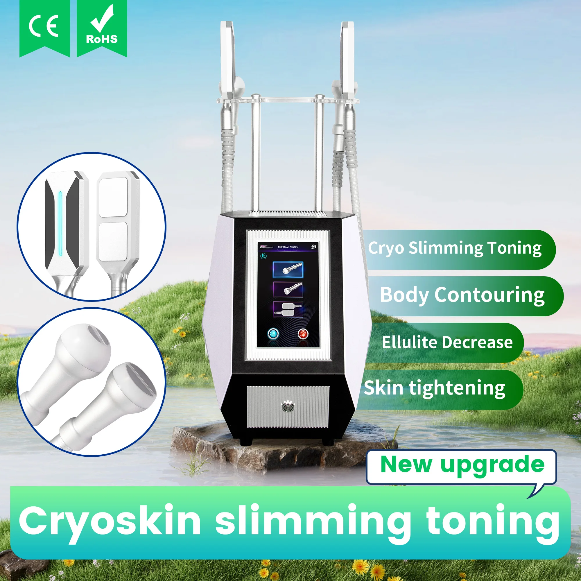 New Upgrade Cryoskin Slimming Toning Machine with 2 Round Heads and 2 Freezing Plates for Body Sculpting & Facial Rejuvenation