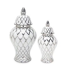 (Pre sale) Elegant Home Beautiful design desk flower ginger jars (silver&white)