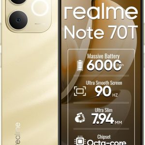 realme Note 70T 4G Smartphone 4+64GB, Gold, 6.75-inch Screen, 90Hz Display, 6000 mAh Battery, 32 MP Camera, Powerful Octa-core Processor, ArmorShell Protection, IP54
