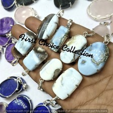 Sale Blue Opal Gemstone 925 Sterling Silver Plated Prong Pendants Jewellery Lot