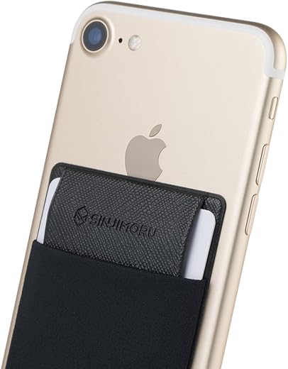 Sinjimoru Secure Card Holder for Back of Phone, Stretchy Fabric Cell Phone Wallet Stick On Credit Card Case for iPhone & Android. Sinji Pouch Flap Grey