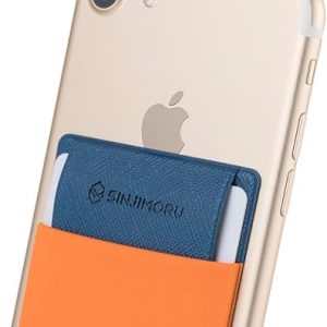 Sinjimoru Secure Card Holder for Back of Phone, Stretchy Fabric Cell Phone Wallet Stick On Credit Card Case for iPhone & Android. Sinji Pouch Flap Orange