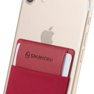 Sinjimoru Secure Card Holder for Back of Phone, Stretchy Fabric Cell Phone Wallet Stick On Credit Card Case for iPhone & Android. Sinji Pouch Flap Red