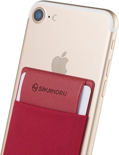 Sinjimoru Secure Card Holder for Back of Phone, Stretchy Fabric Cell Phone Wallet Stick On Credit Card Case for iPhone & Android. Sinji Pouch Flap Red