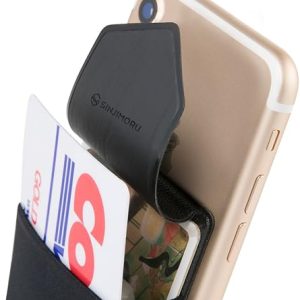 Sinjimoru Secure Card Holder for Back of Phone, Stretchy Fabric Cell Phone Wallet Stick On Credit Card Case for iPhone & Android. Sinji Pouch Flap Black