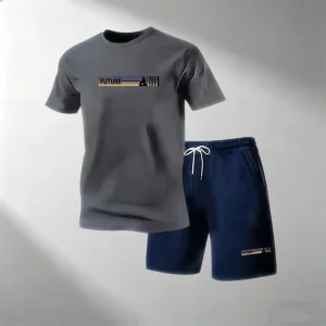 Summer Street Fashion Men's T-Shirts Sets Round Neck Short Sleeve + Shorts Quick Dry Running Sports Suit Home Outdoor Hot Sale