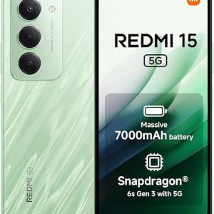 Xiaomi Redmi 15 5G (AU Version), Smartphone 128GB, 7000mAh, 6.9" FHD+ DotDisplay 144Hz, Snapdragon® 6s Gen 3, 6nm Process, Octa-core CPU, 50MP Main Camera, Green, Charger Not Included