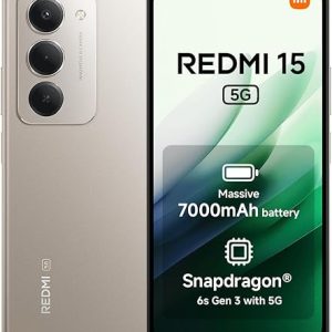 Xiaomi Redmi 15 5G (AU Version), Smartphone 128GB, 7000mAh, 6.9" FHD+ DotDisplay 144Hz, Snapdragon® 6s Gen 3, 6nm Process, Octa-core CPU, 50MP Main Camera, Titanium, Charger Not Included