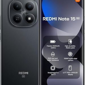 Xiaomi Redmi Note 15 5G（AU Version）, Smartphone 256 GB, 6.77" 120Hz AMOLED Display, Snapdragon 6 Gen 3, 108MP AI Camera, 5520mAh Battery, Black, Charger Not Included