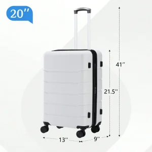 20 Inch Hardshell ABS Carry On Luggage Expandable Spinner Wheels TSA Lock Durable Travel Suitcase White