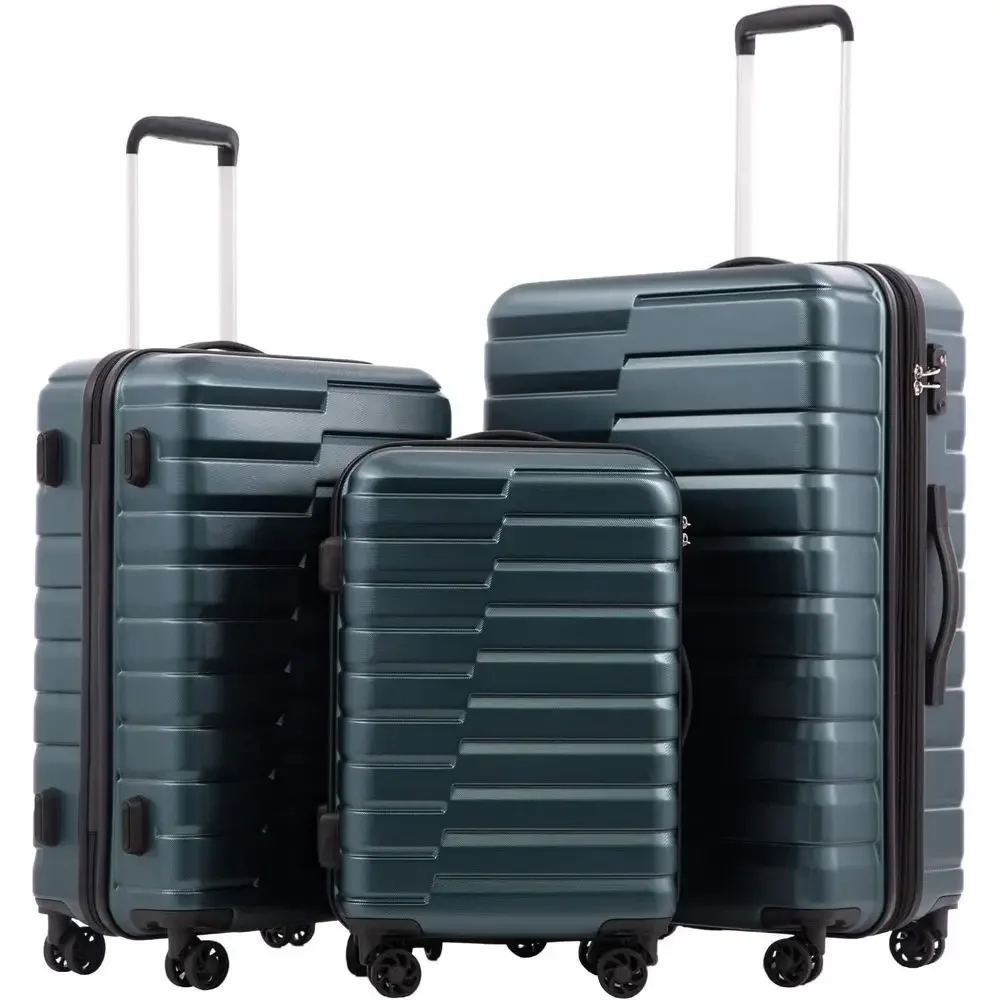 3-Piece Hard Shell Spinner Suitcase Set, Expandable Large Checked Luggage, Lightweight Rolling Carry-On with TSA Lock, Teal Blue