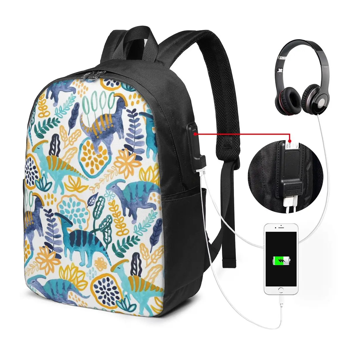 Gouache Parasaurolophuses Backpack Travel Notebook Bag Computer College Student School Bag Laptop Shoulder Bags for Men Women