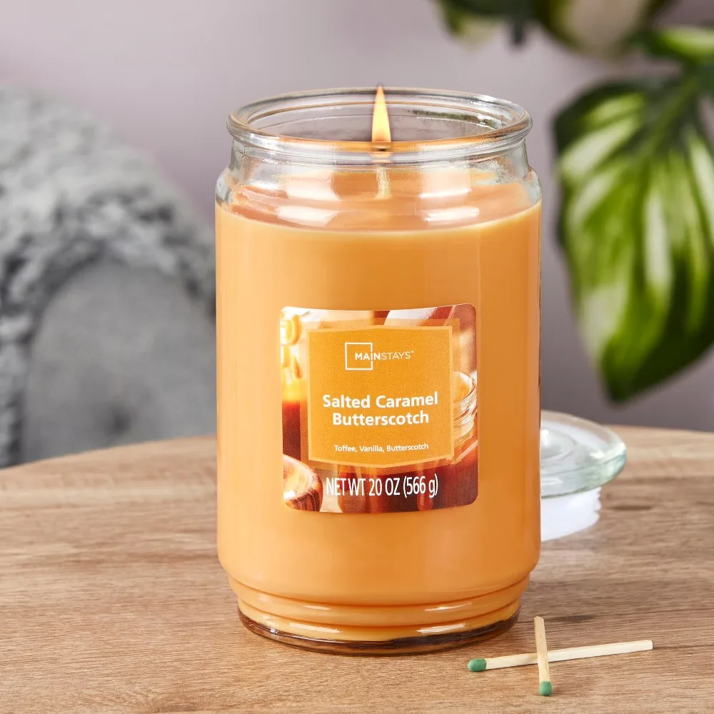 Hot Sale Large Scented Candle in Glass Jar - 20oz Single Wick Salted Caramel Butterscotch Fragrance, Best Seller Home Decor