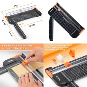 Paper Cutter - A4 Paper Craft Cutter with Security Blade for Cut Gift Card, Coupon, Label, Cardstock, Photo, 12 inch lack Offic