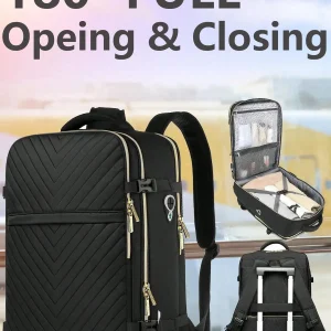 Large Carry On Travel Backpack - Flight Approved Waterproof Anti-Theft Luggage Daypack For Women Men Fit 17 Inch Laptop Business Weekender Overnight Backpack College Bag Personal Item Size Black