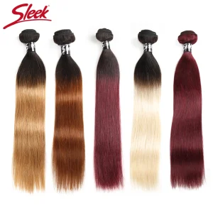 Sleek Ombre Brazilian Straight Blonde 613 T1B/27 T1B/30 Red 99J Human Hair Weave Bundles Deal Two Tone Remy Human Hair Extension